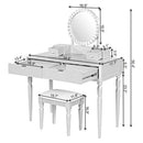 Luxury Vanity Desk With Round Mirror Height Adjustable Dressing Table Set Engineered Wood - Silver by HouseOfZazla