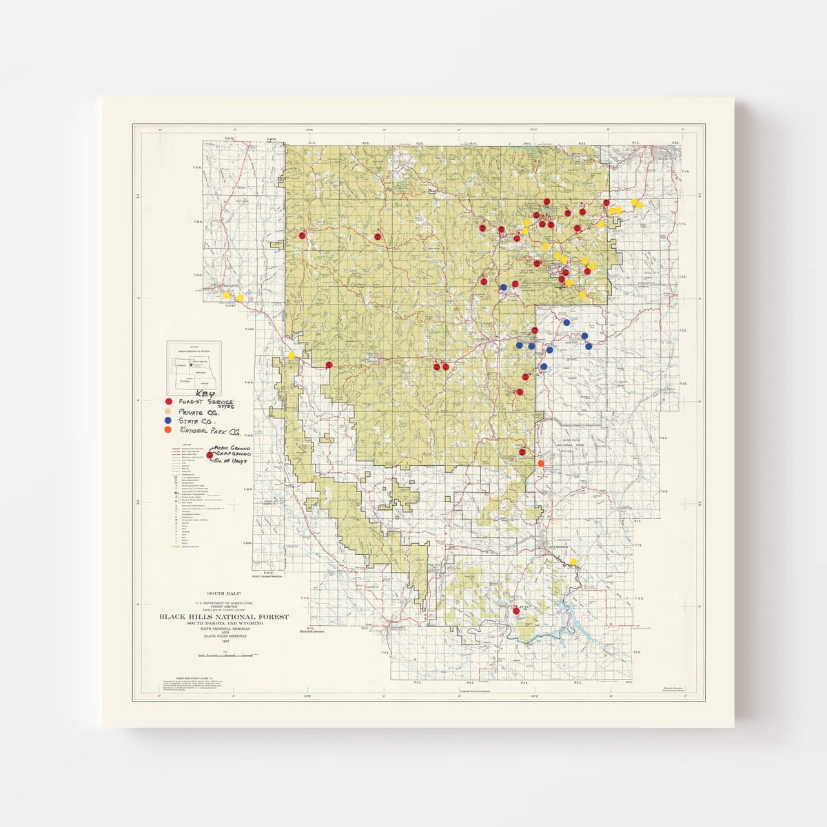 Vintage Black Hills National Forest Map 1962, photo 4 of 5