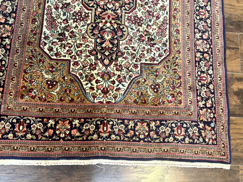 Persian Qum Rug 3.6 x 5, Kork Wool, Very Finely Hand Knotted 325 KPSI, Rare, Semi Antique