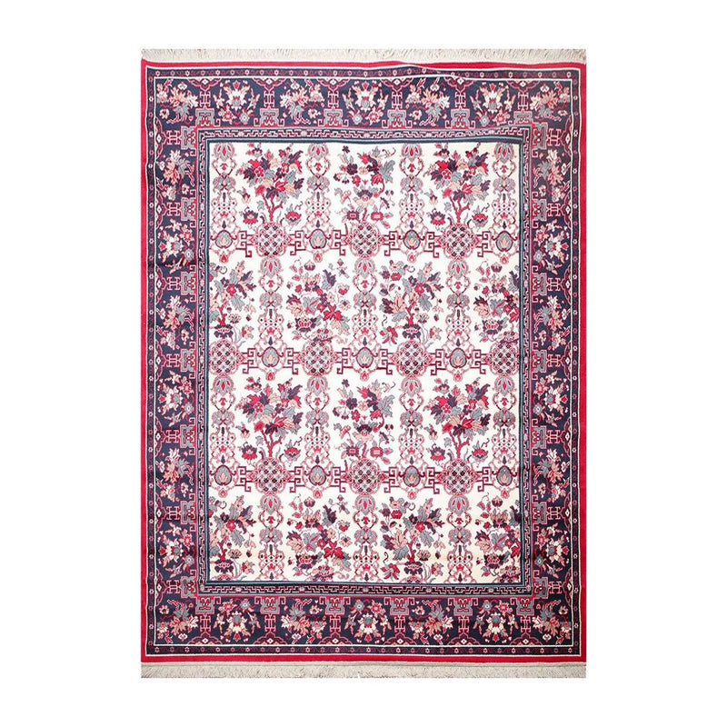 8x10 Cream, Navy Machine Made Polypropylene Traditional Oriental Area Rug