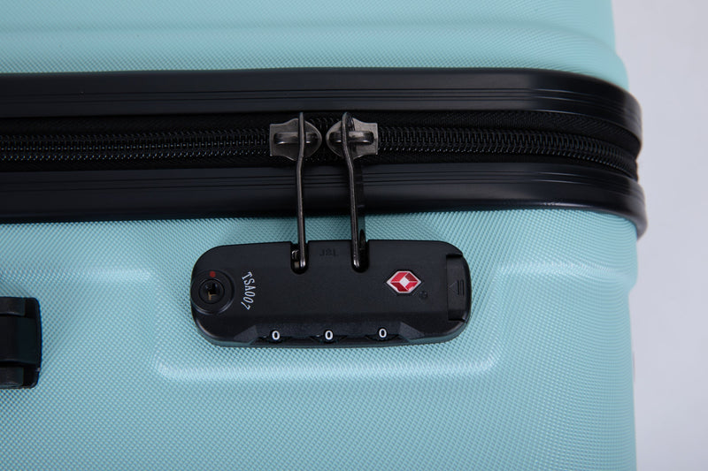 3 Piece Luggage Sets ABS Lightweight Suitcase with Two Hooks, Spinner Wheels, TSA Lock, (20/24/28) Green