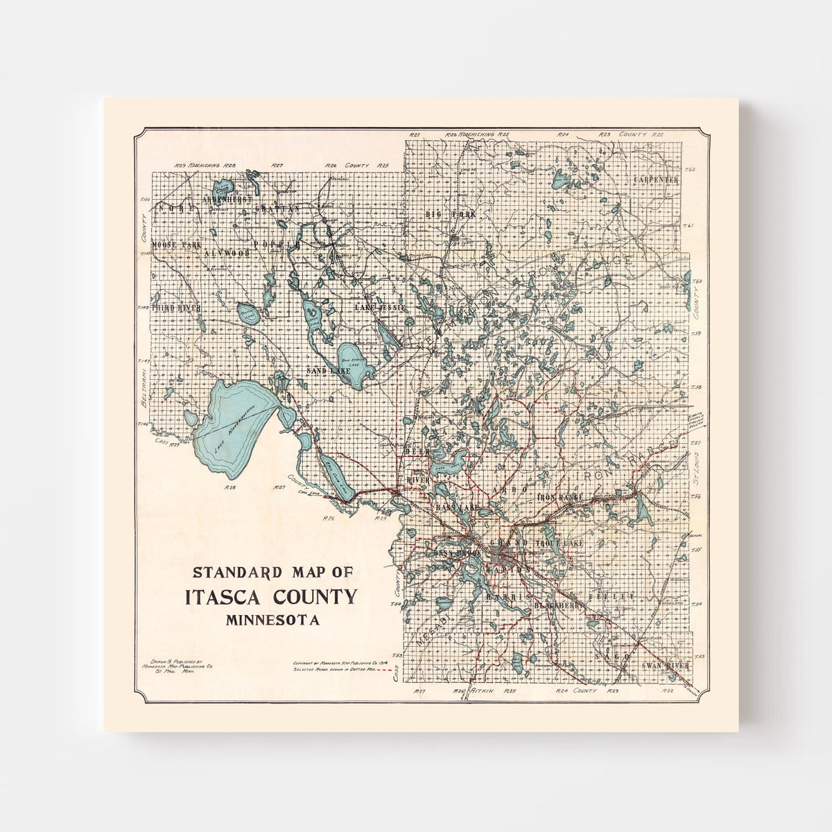 Vintage Map of Itasca County, Minnesota 1914, photo 4 of 5