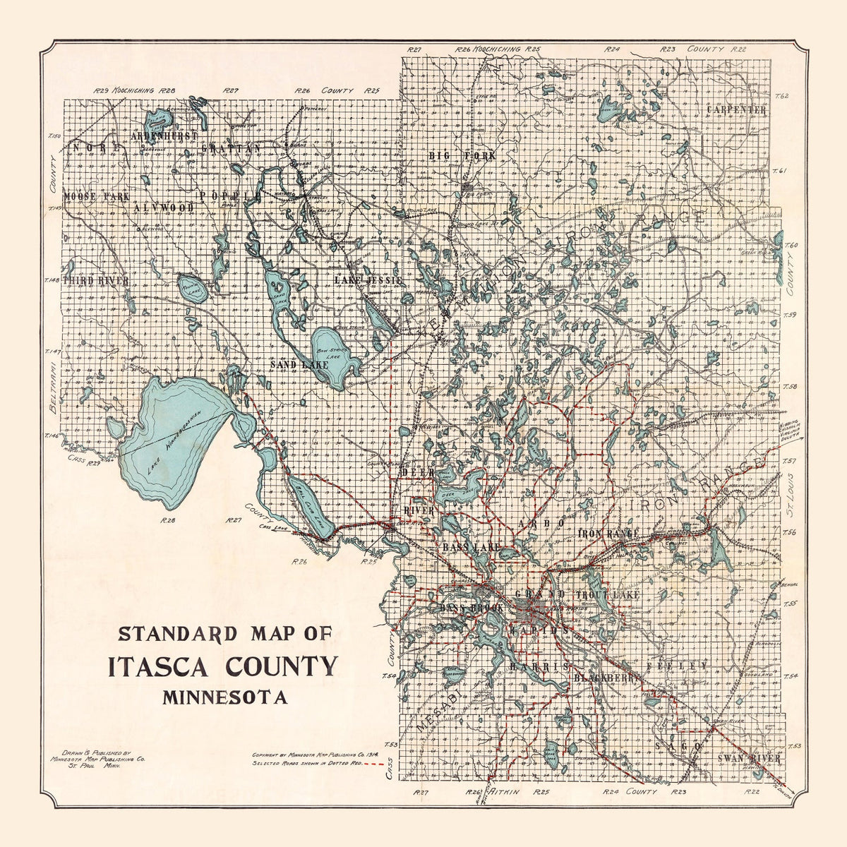 Vintage Map of Itasca County, Minnesota 1914, photo 5 of 5