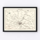 Vintage Map of Moscow, Russia 1928