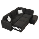 83.8" Reversible Sectional Pull-Out Sofa Bed L-Shaped Corner Sofa Couch with Storage Chaise, USB Ports, Power Sockets, Cup Holder for Living Room, Bedroom, Study, Black