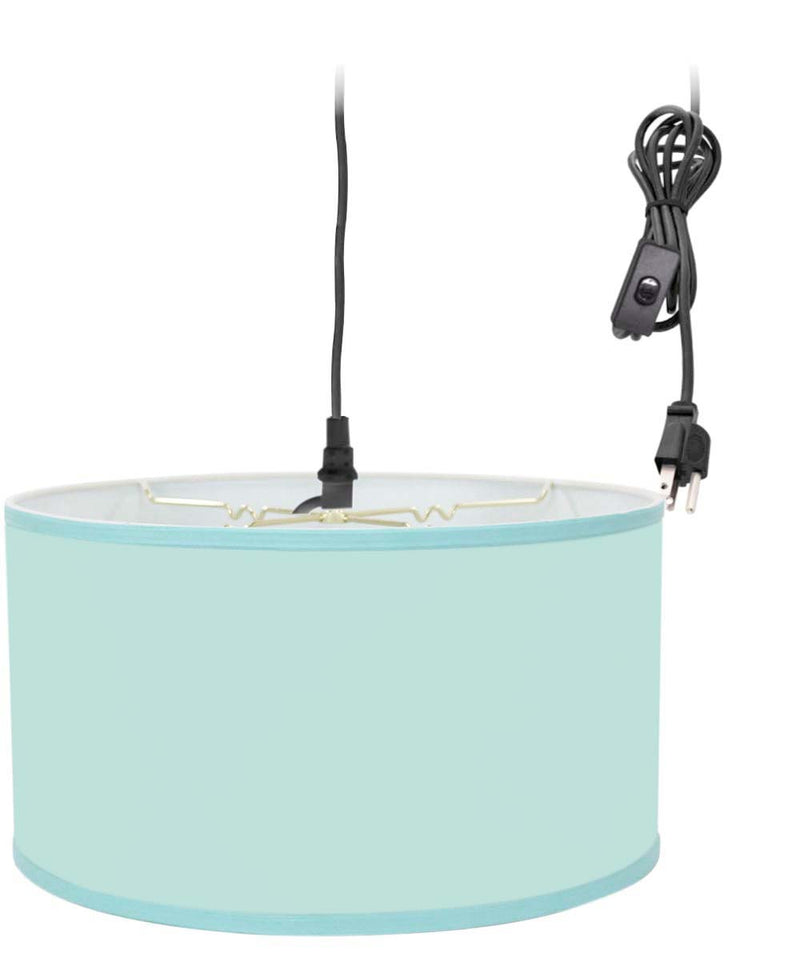 1 Light Swag Plug-In Pendant 16"w Island Paradise Linen Drum Shade, 17' Black Cord