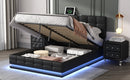 3-Pieces Bedroom Sets,Queen Size Upholstered Bed with LED Lights,Hydraulic Storage System and USB Charging Station, Two Nightstands with Crystal Decoration,Black