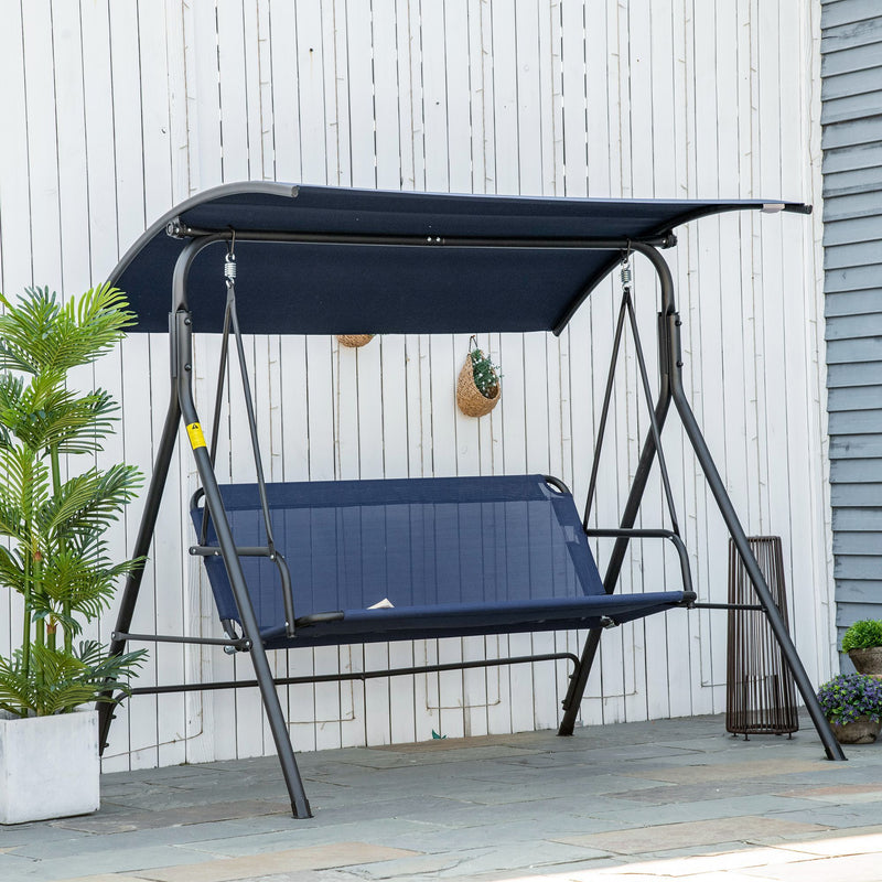 3-Person Porch Swing Bench with Stand & Adjustable Canopy, Armrests, Steel Frame for Outdoor, Garden, Patio, Porch & Poolside, Dark Blue