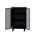 28.35" Glass Doors Modern Two-door Cabinet with Featuring Three-tier Storage, Unique Fir Cabinet Top, for Entryway, Living Room, Home Office, Dining Room