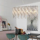 Silver Elegant Oval Crystal Chandelier, Modern Ceiling Light Fixture with Reflective Hanging Crystals for Dining Room, Living Room, and FoyerS (Bulbs Not Included)