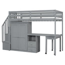 Loft Bed With Stairs, Bookshelf, Drawers, Desk & Wardrobe, Space Saving Multifunctional Furniture