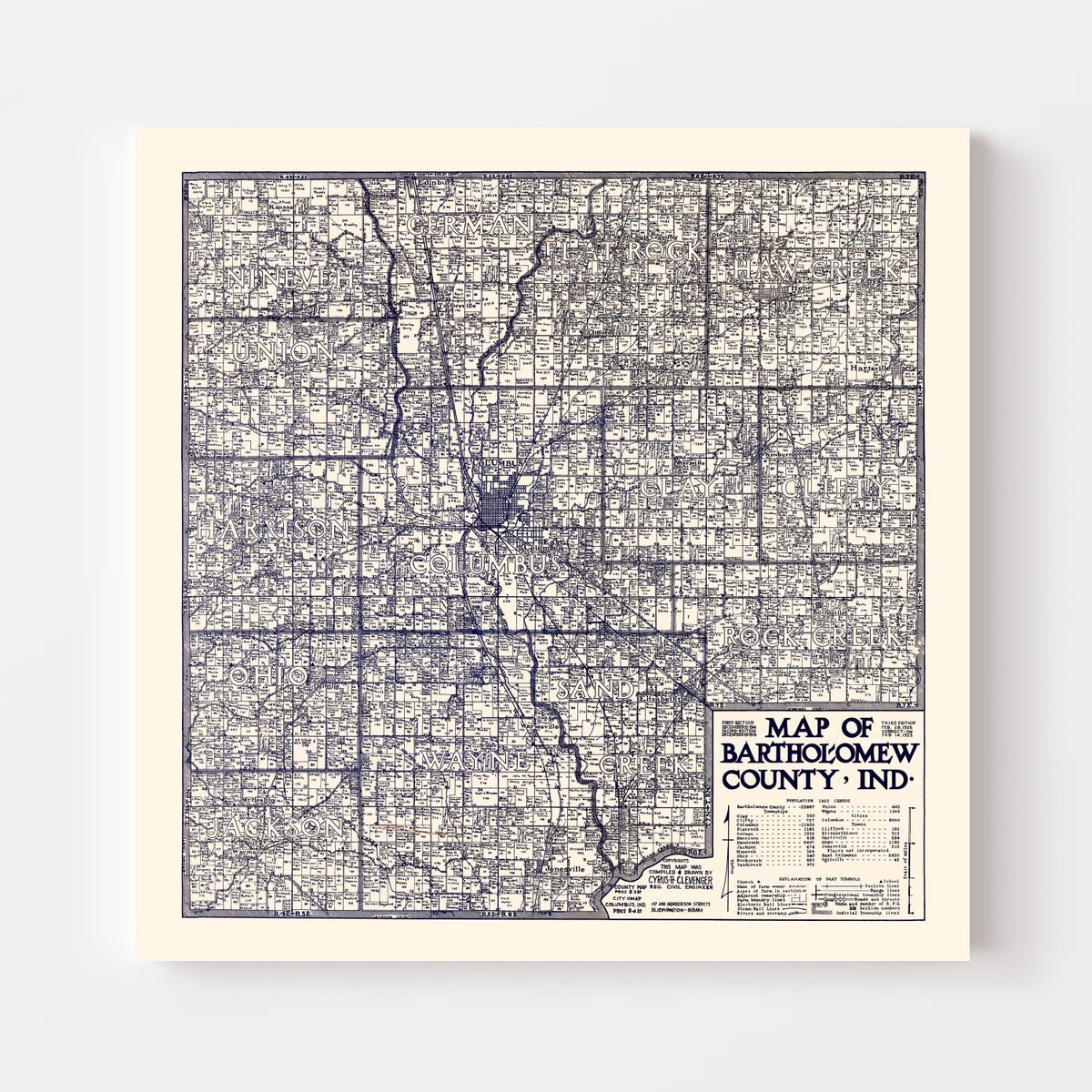 Vintage Map of Bartholomew County, Indiana 1925, photo 4 of 5