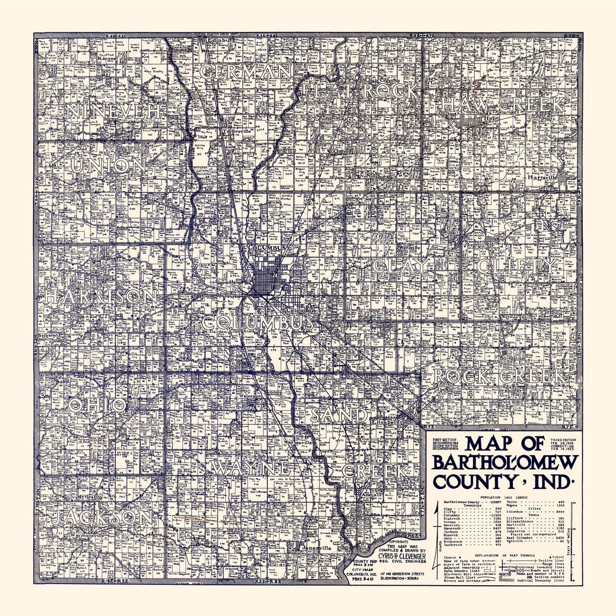 Vintage Map of Bartholomew County, Indiana 1925, photo 5 of 5