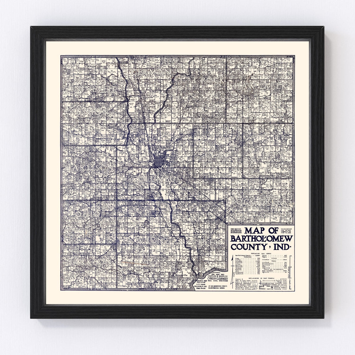 Vintage Map of Bartholomew County, Indiana 1925