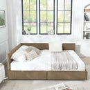Mid-Century Storage Upholstered Tufted Bed Frame With Backrest And Armrests