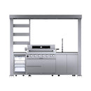 Castelle Flame Blaze 108-Inch 6-Burner 85K BTU Deluxe Stainless Steel Liquid Propane Outdoor Kitchen Grill Island With Wine Cooler, Rotisserie, Cabinets, And Granite Countertops (SAK58310)