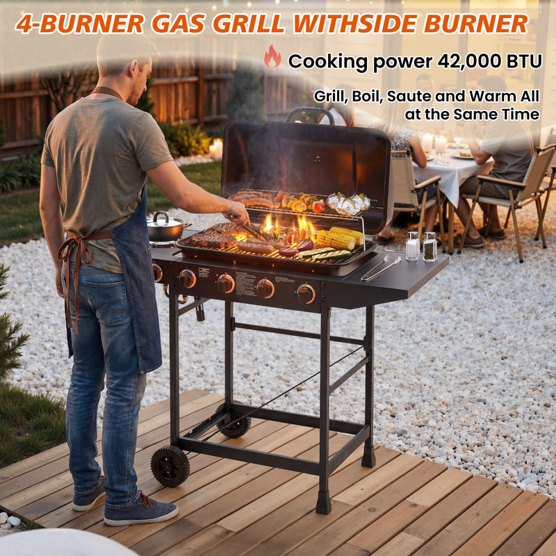 4 Burner Propane Gas BBQ Grill with Side Burner, photo 3 of 10