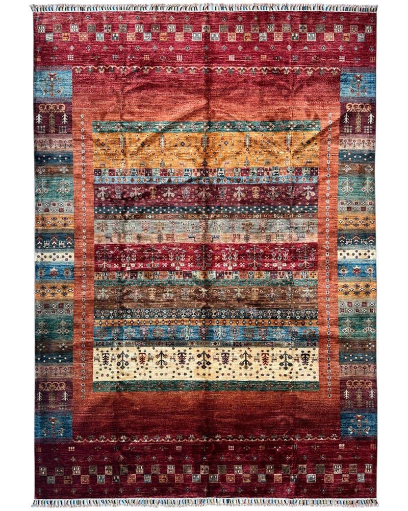 Afghani Khorjin Wool Rug – 7' x 9'10" – Vibrant Geometric & Tribal Patterns
