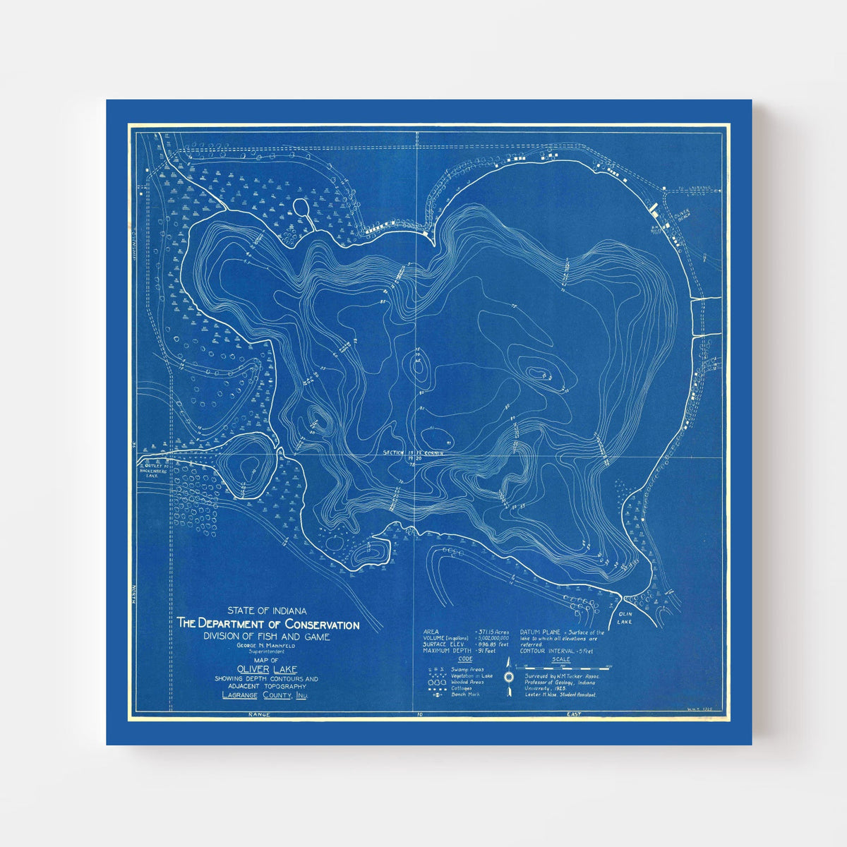Vintage Oliver Lake, IN Map 1925, photo 4 of 5