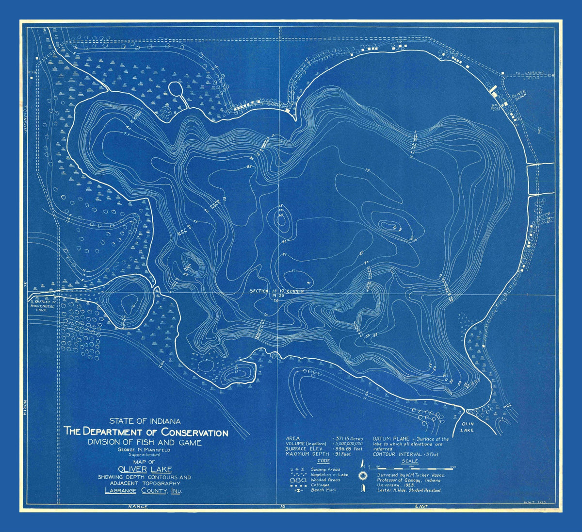 Vintage Oliver Lake, IN Map 1925, photo 5 of 5
