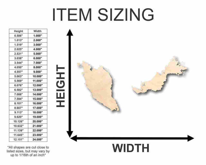 Unfinished Wood Malaysia Shape 2 Pieces - Country - Craft - up to 46" DIY