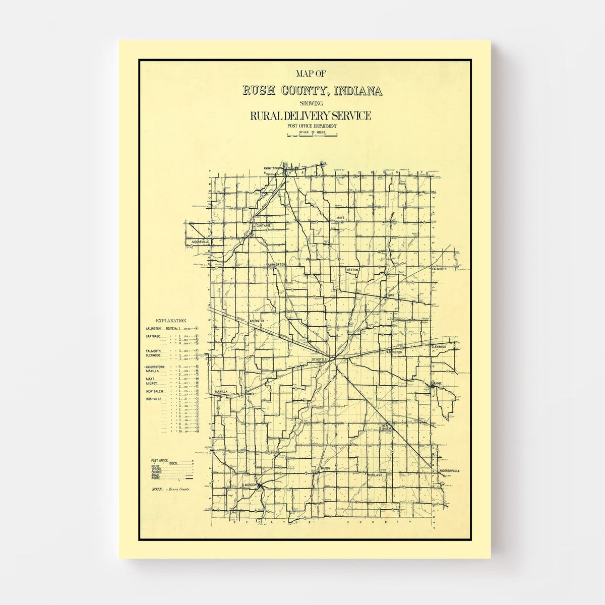Vintage Map of Rush County, Indiana 1909, photo 4 of 5