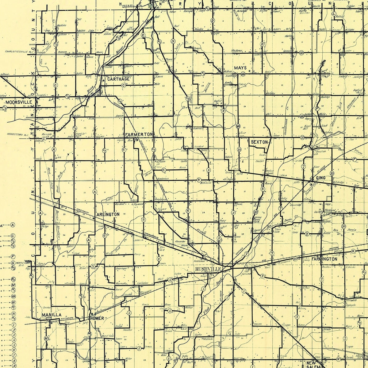 Vintage Map of Rush County, Indiana 1909, photo 2 of 5