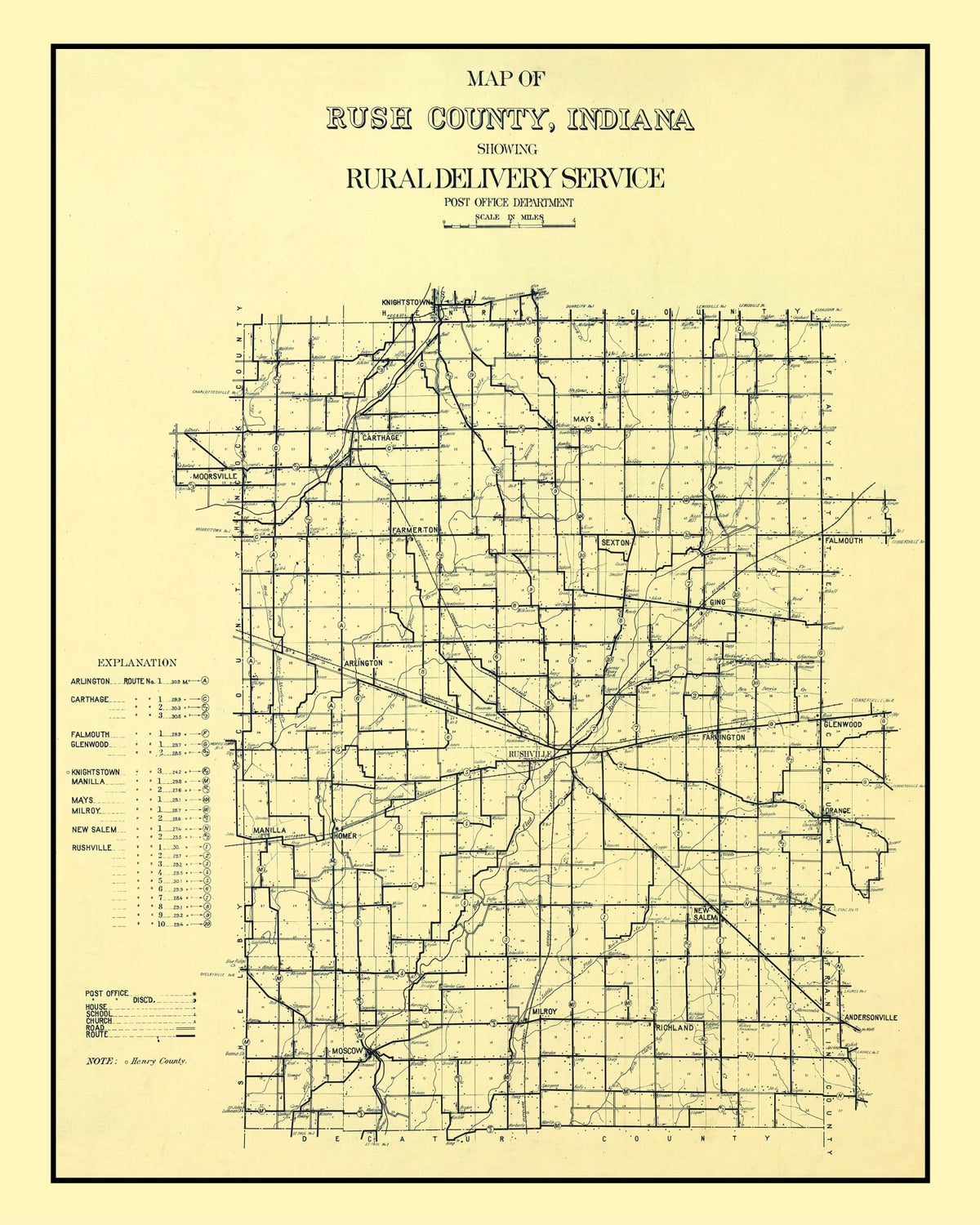 Vintage Map of Rush County, Indiana 1909, photo 5 of 5