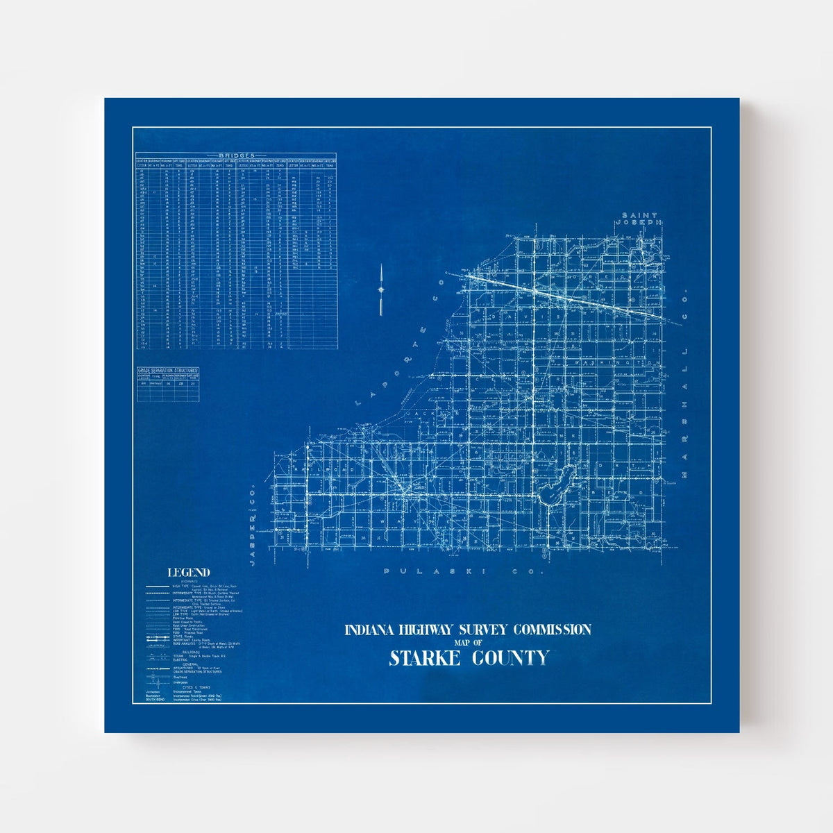 Vintage Map of Starke County, Indiana 1936, photo 4 of 5