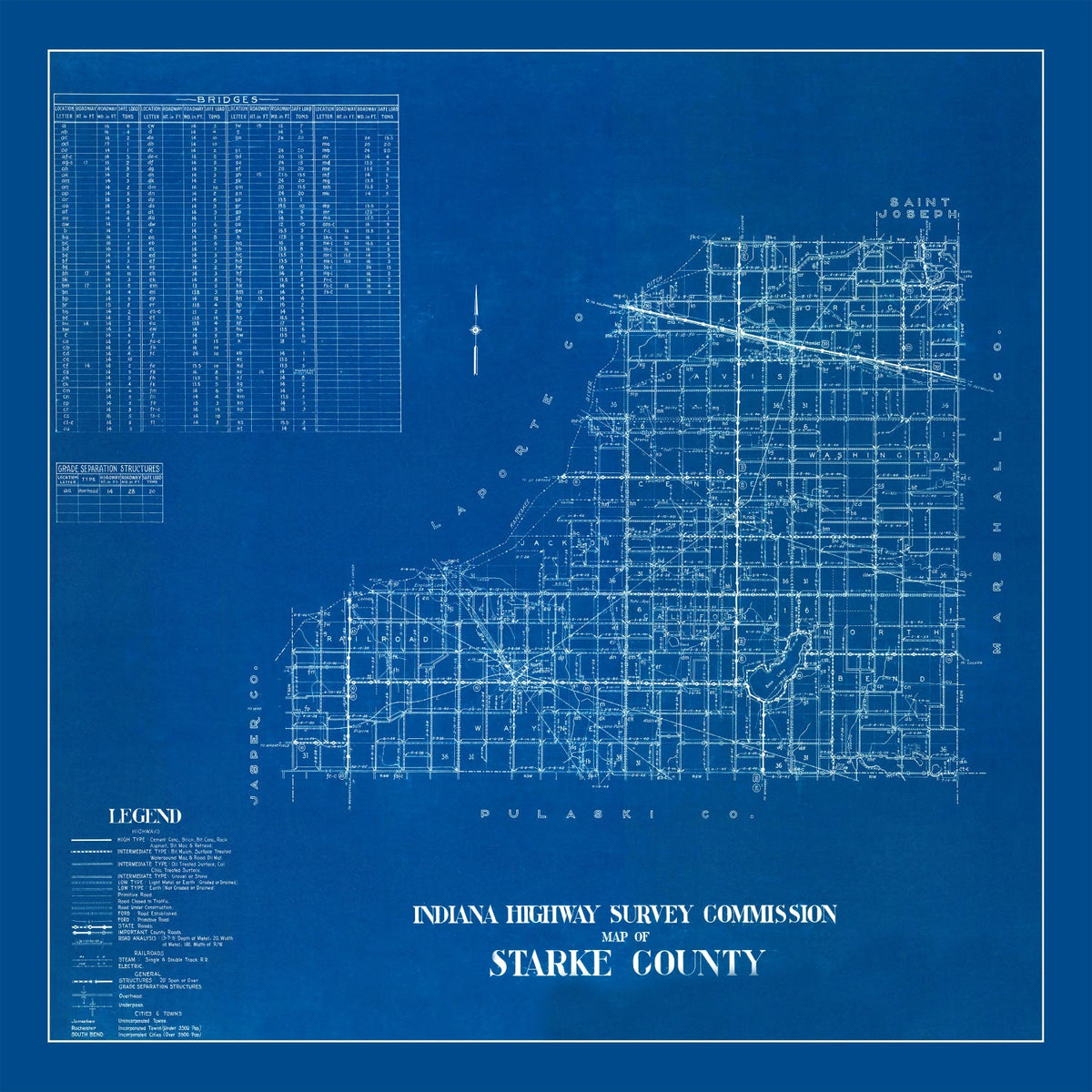 Vintage Map of Starke County, Indiana 1936, photo 5 of 5