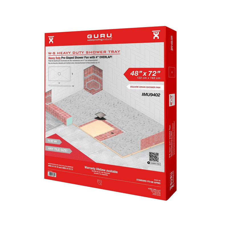 GURU W-S heavy duty shower tray four slopes for square drains