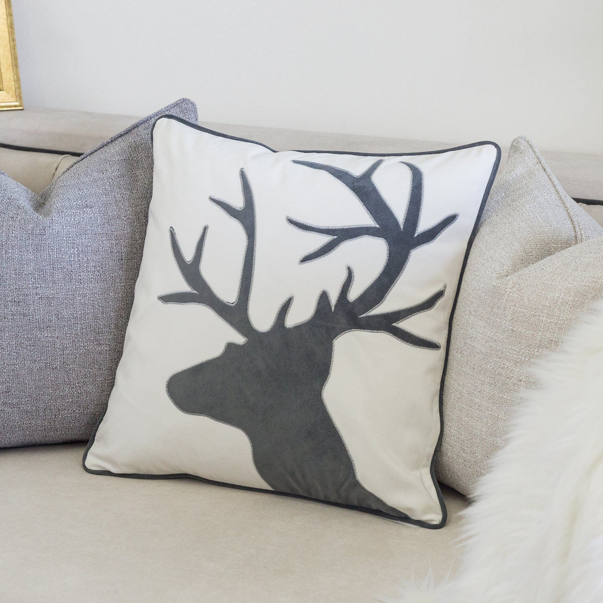 Holiday Reindeer Velvet Accent Pillow 20x20, photo 7 of 10