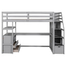 Loft Bed With Desk, Shelves, 2 Drawers, Storage Staircase