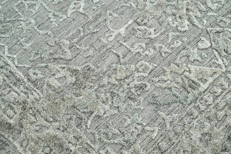 4x6 Tone on Tone Gray Hand Knotted Tibetan Wool/Bamboo Silk Transitional Oriental Area Rug