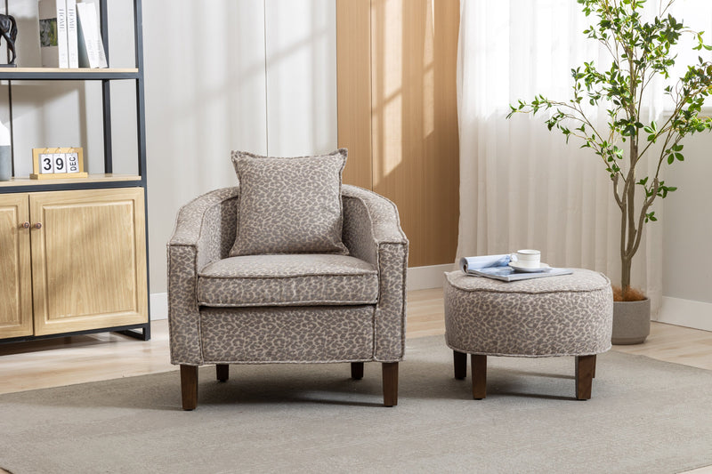 Accent Chair with Ottoman, Mid Century Modern Barrel Chair Upholstered Club Tub Round Arms Chair for Living Room