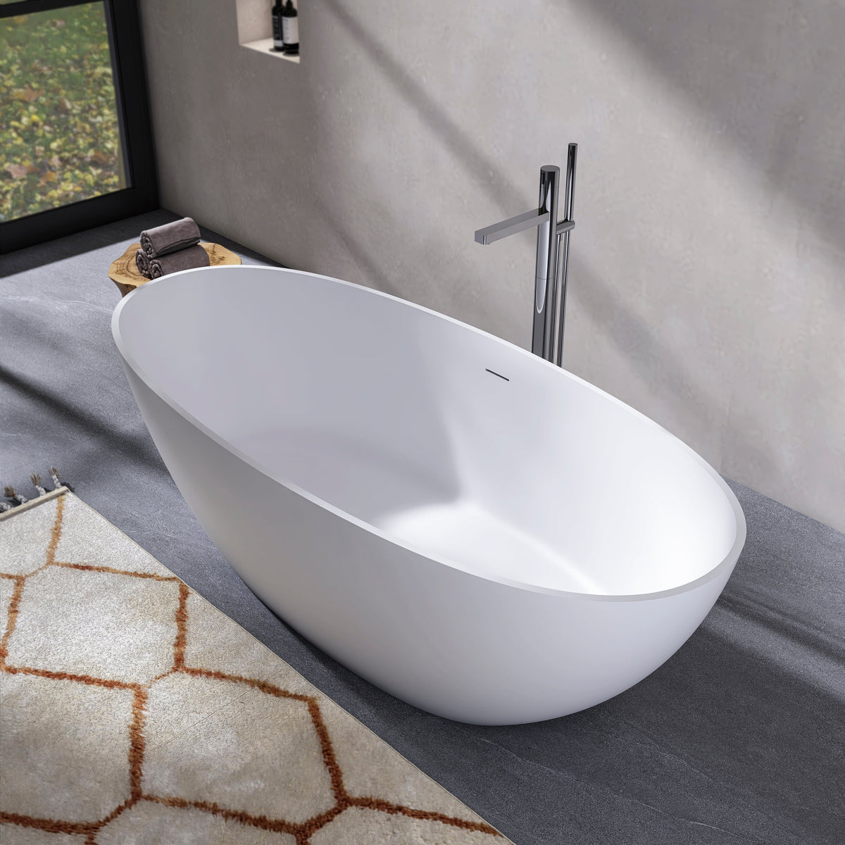 70.87 Inch Freestanding Solid Surface Soaking Bathtub, photo 2 of 10