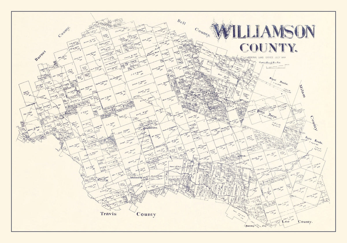 Vintage Map of Williamson County, Texas 1888, photo 5 of 5