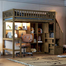 Loft Bed With Built In L Shaped Desk, LED Lights, Storage Shelves, Cabinets, And Staircase by Unique Piece Furniture