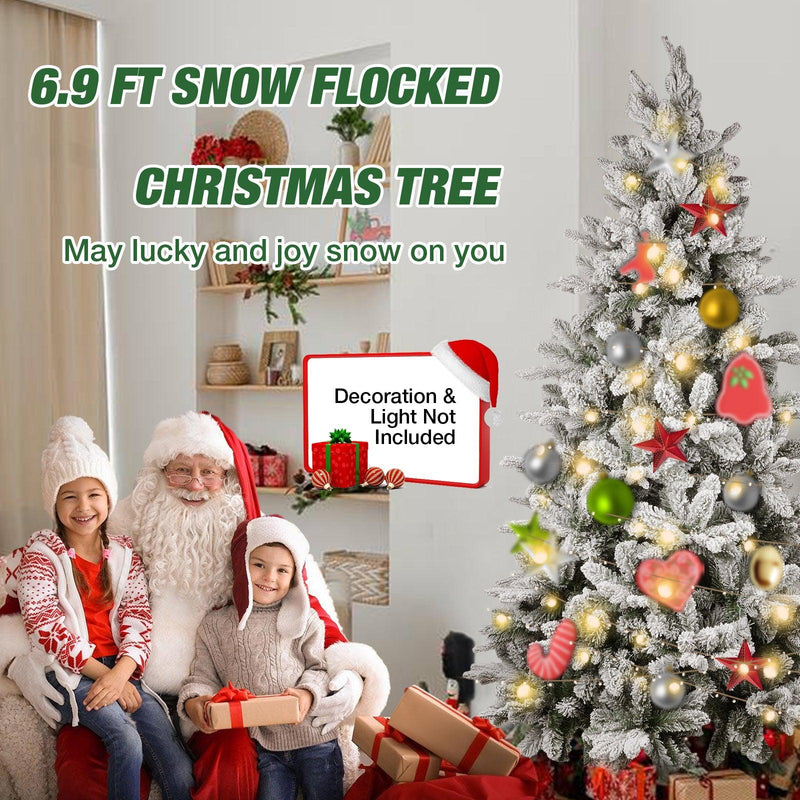 6.9' Artificial Christmas Pine Tree Snow Flocked Xmas Tree with 950 Branch Tips