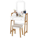 Vanity Table Set with Cushioned Stool and Large Mirror by LJGDeals