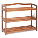 2-Tier Acacia Wood Shoe Rack with 4 Side Metal Hooks by DirectDeals