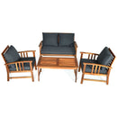 4 Pcs Wooden Patio Furniture Set Table Sofa Chair Cushioned Garden by LJGDeals