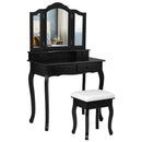 4 Drawers Wood Mirrored Vanity Dressing Table with Stool by LJGDeals