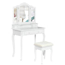 4 Drawers Wood Mirrored Vanity Dressing Table with Stool by LJGDeals