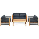 4 Pieces Acacia Wood Outdoor Patio Furniture Set with Cushions-Gray