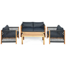 4 Pieces Acacia Wood Outdoor Patio Furniture Set with Cushions by LJGDeals