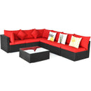 7 Pieces Sectional Wicker Furniture Sofa Set with Tempered Glass Top-Red by LJGDeals