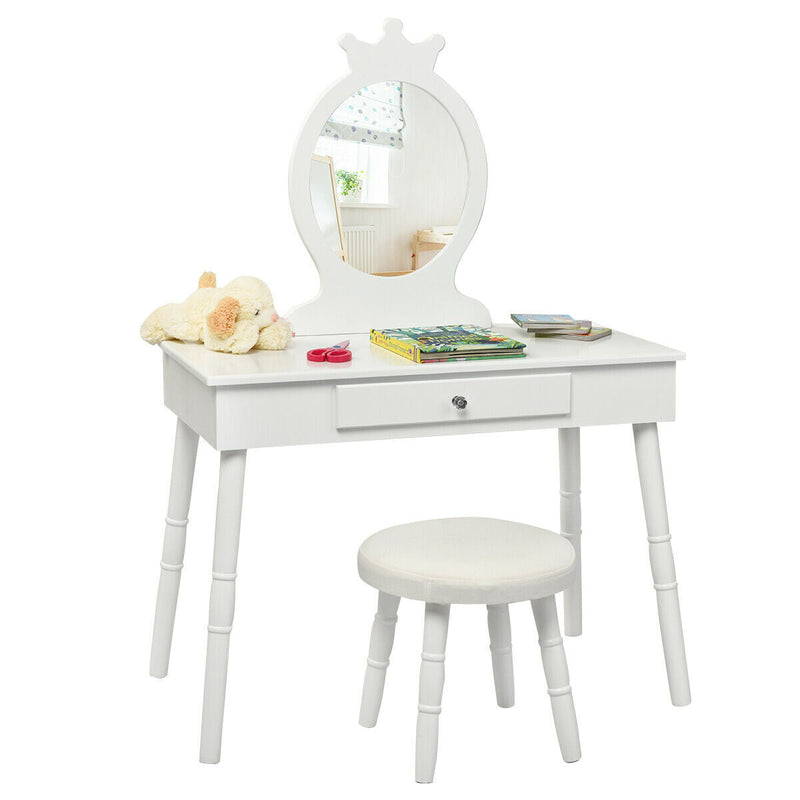 Kids Vanity Makeup Table & Chair Set Make Up Stool-White, photo 3 of 8