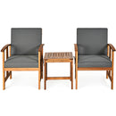 3PC Solid Wood Outdoor Patio Sofa Furniture Set-Gray