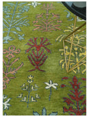 Tree Green, Silver, Maroon Hand Knotted 8x10 wool Area Rug by The Rug Decor
